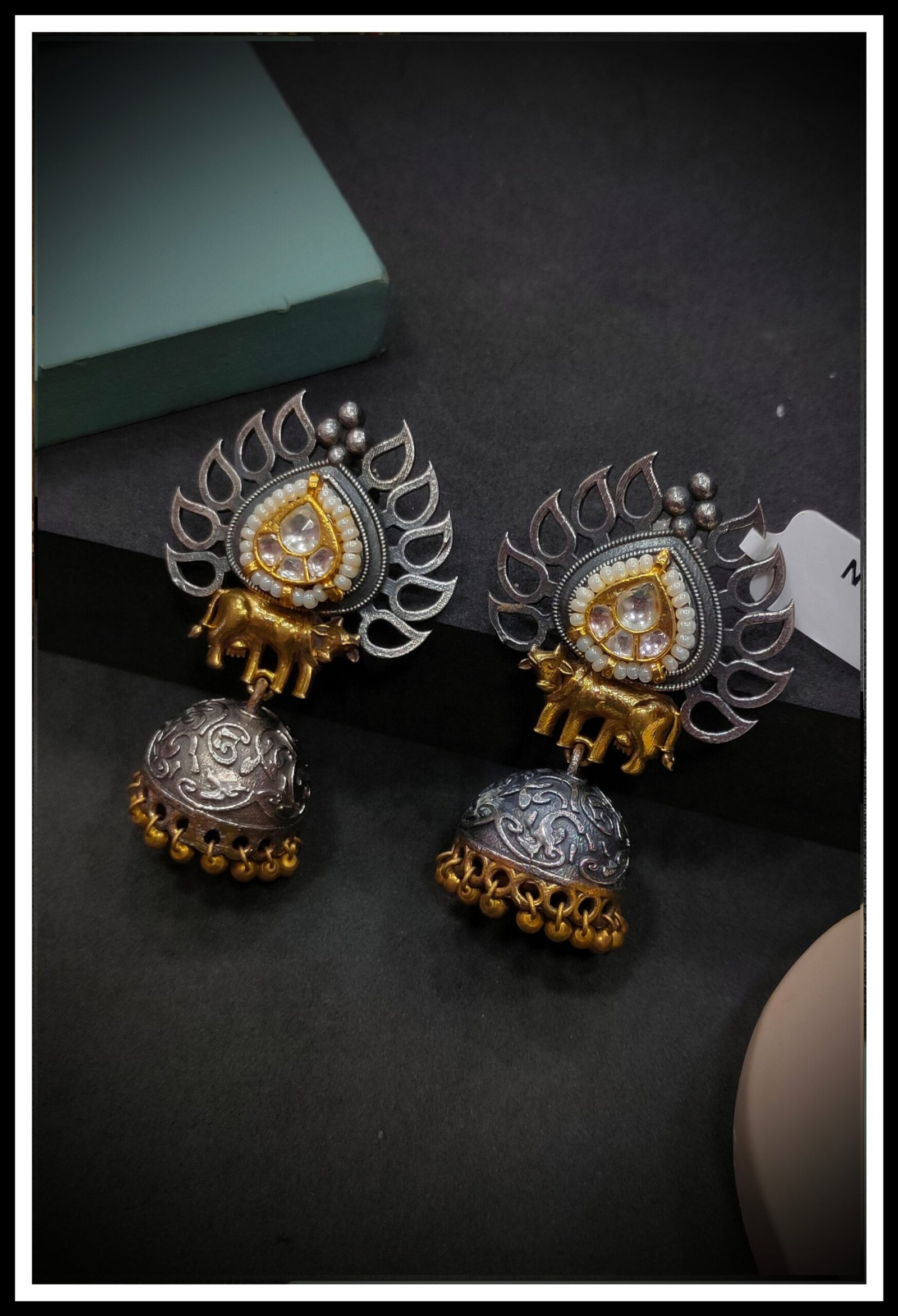 Oxodised Jumkha Earrings