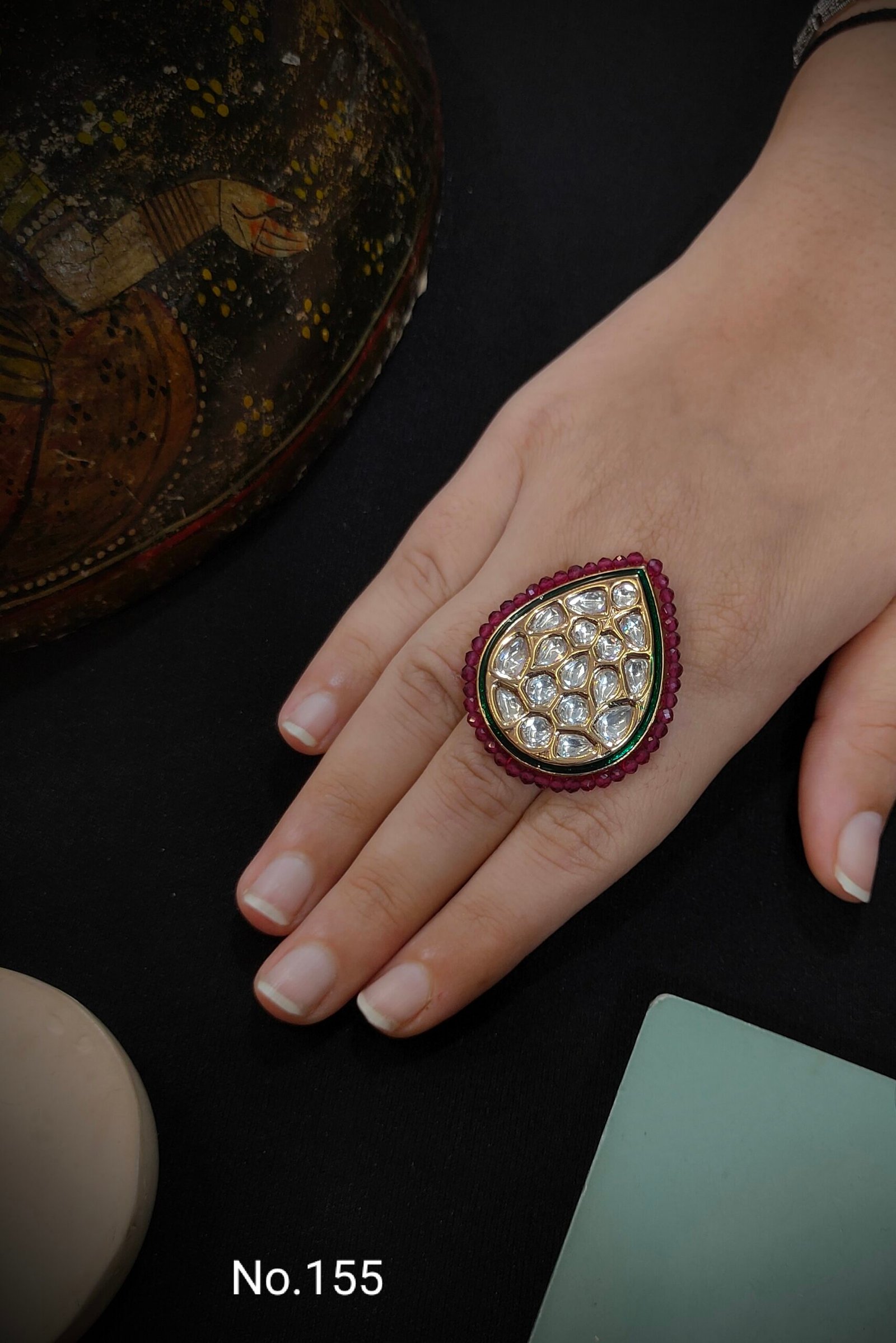 Monzonite kundan ring