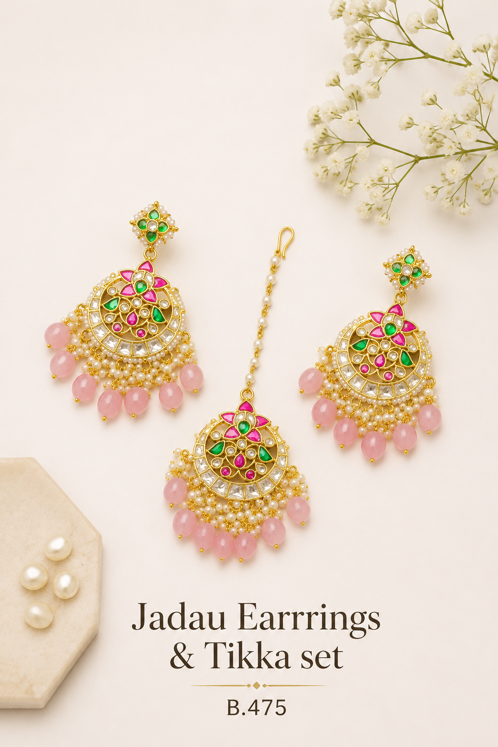 Pachi Kundan/ Jadau Earrings With Tika