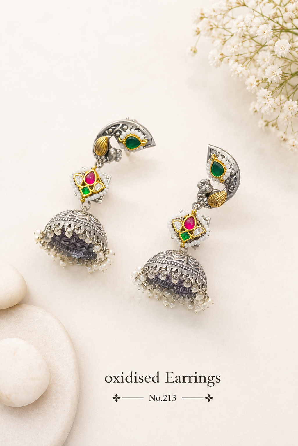 Oxidised Jumkha Earrings