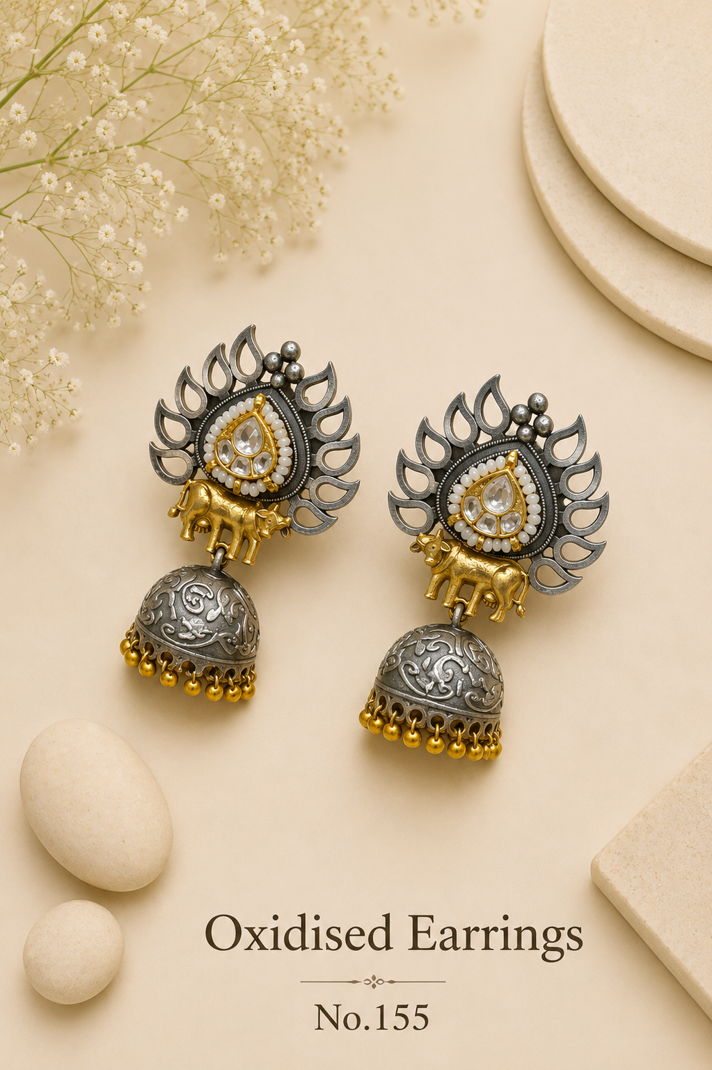Oxidised Jumkha Earrings
