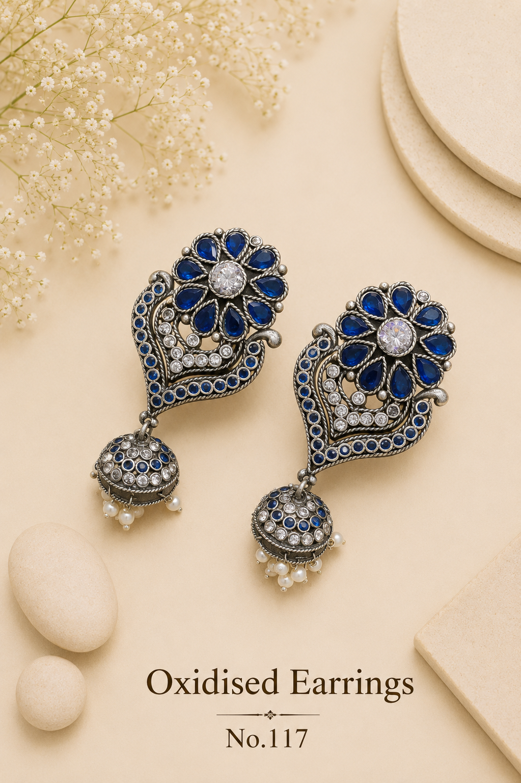 Oxidised Jumkha Earrings