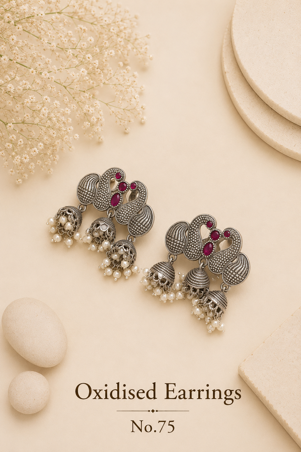 Oxidised Jumkha Earrings