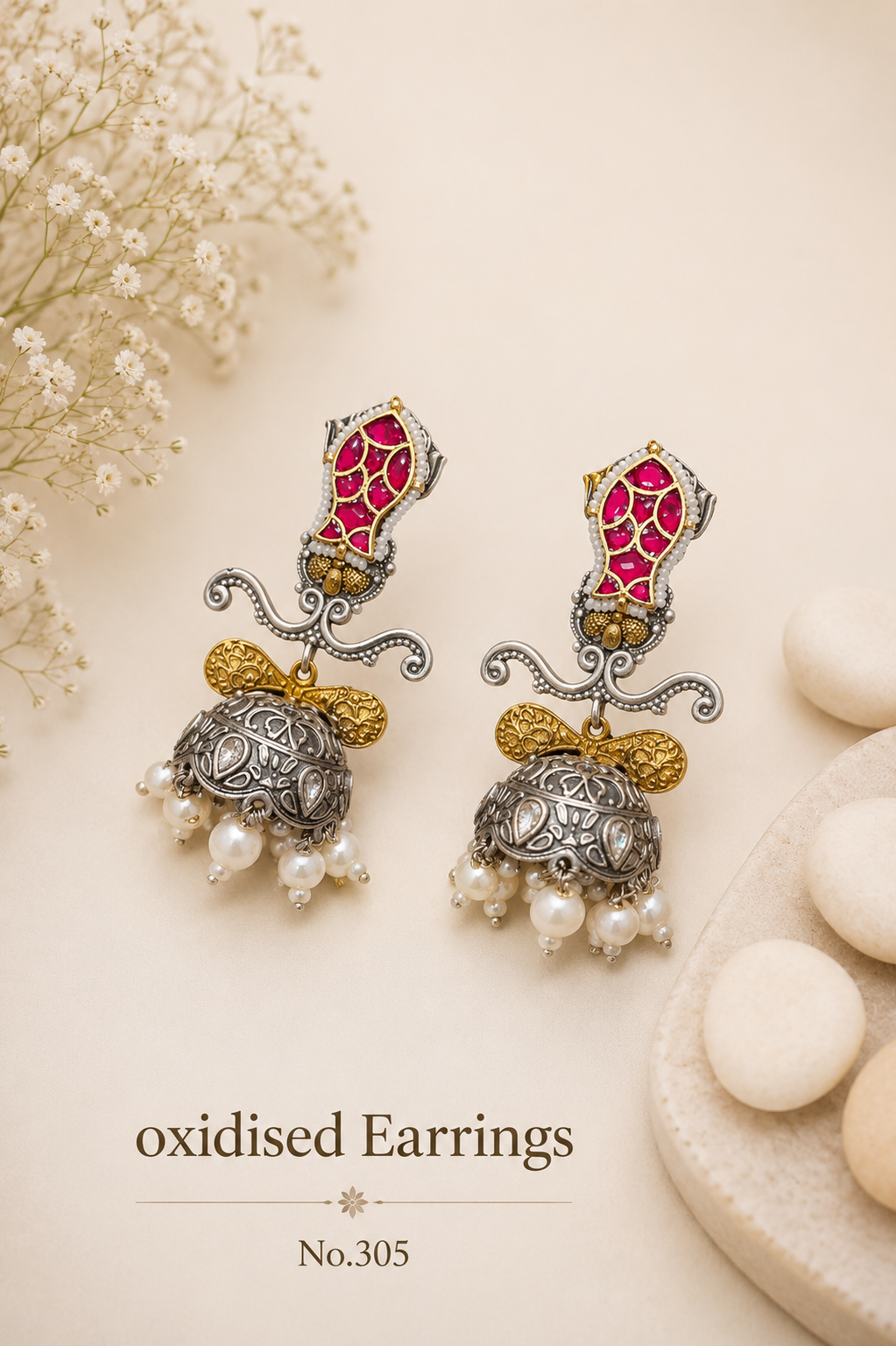 Oxidised Jumkha Earrings