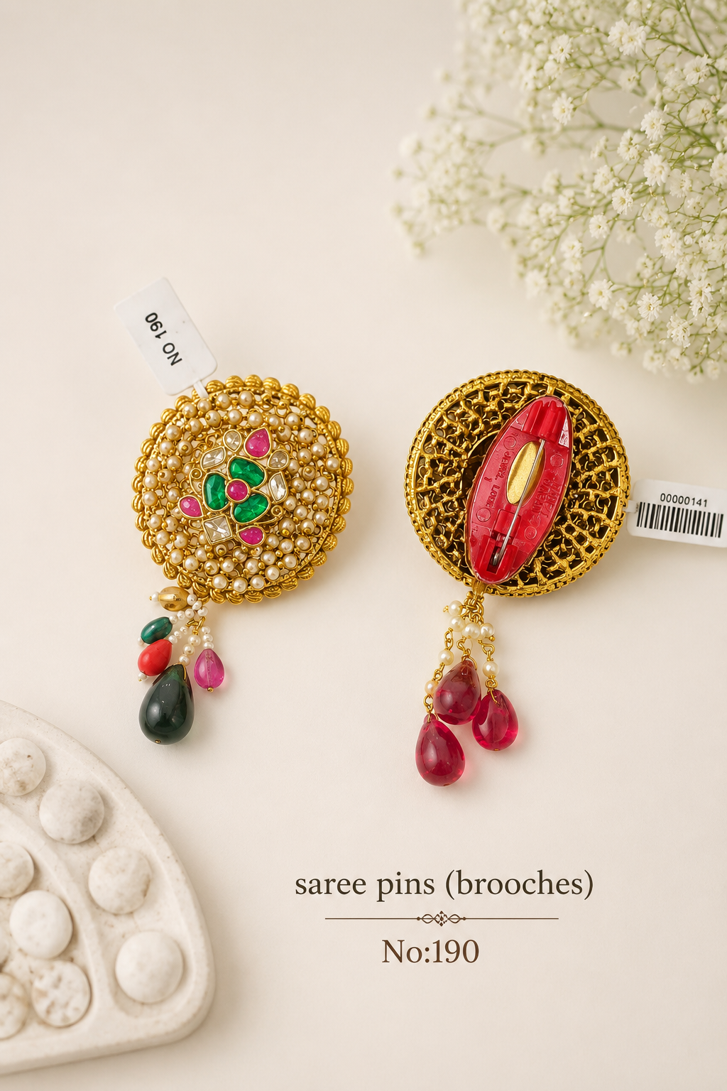 Pachi/Jadau Kundan Saree Pins [Brooches]