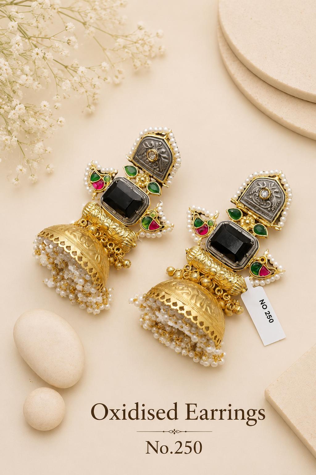 Oxidised Jumkha Earrings