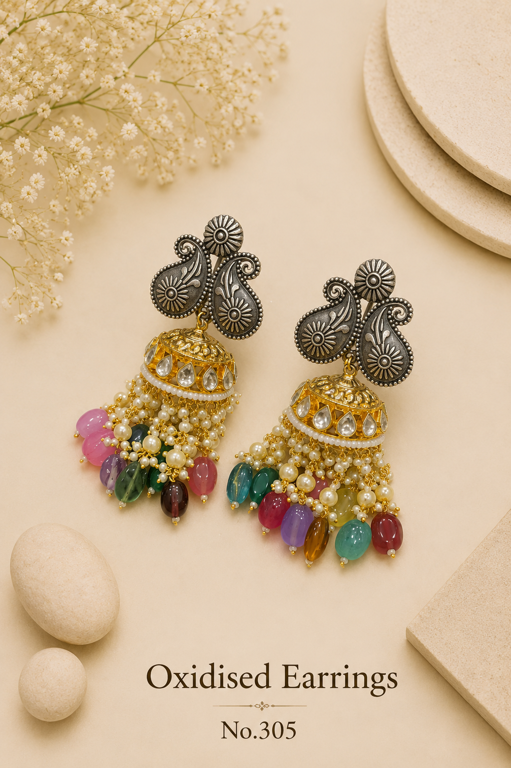 Oxidised Jumkha Earrings