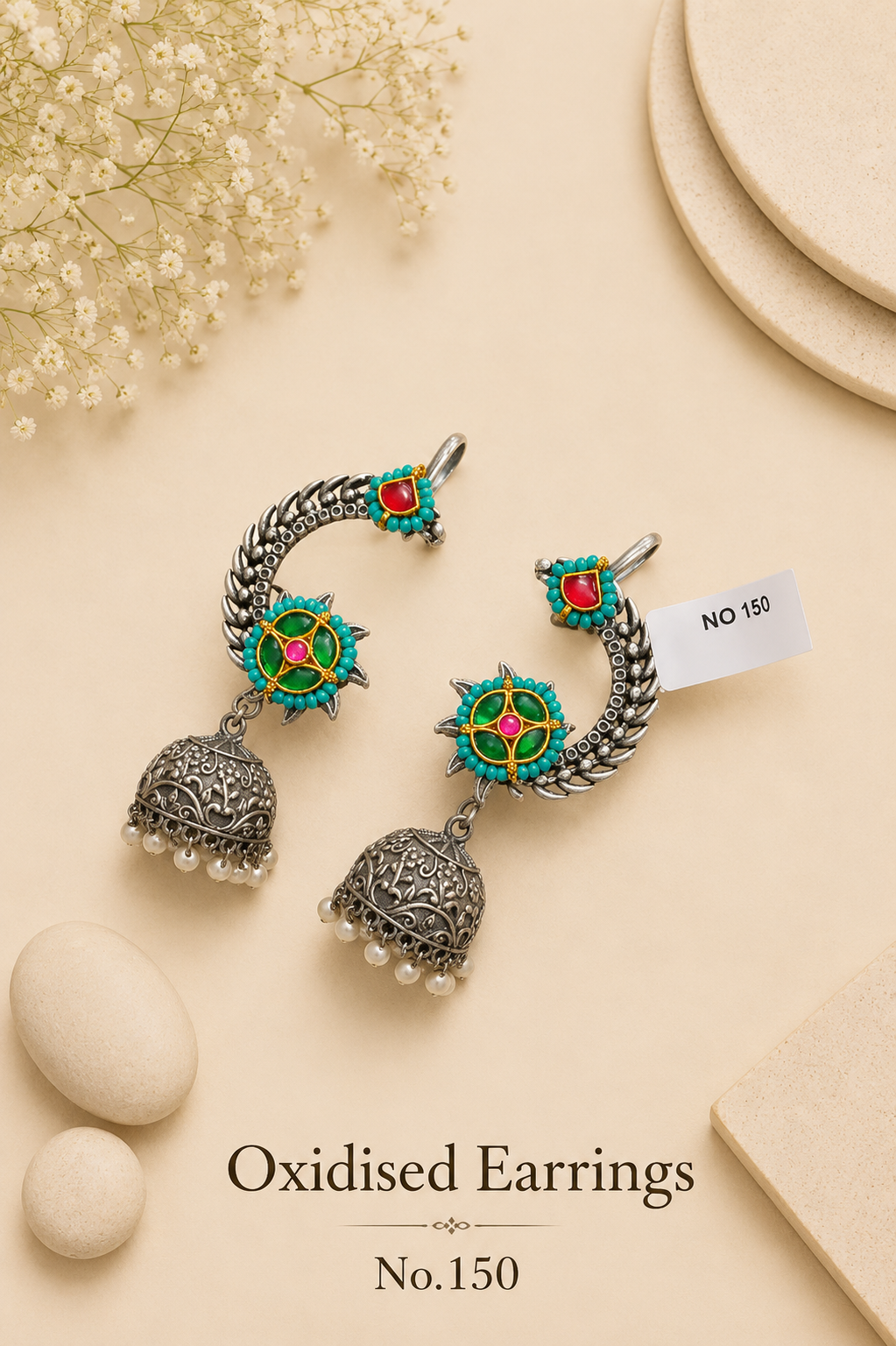 Oxidised Jumkha Earrings