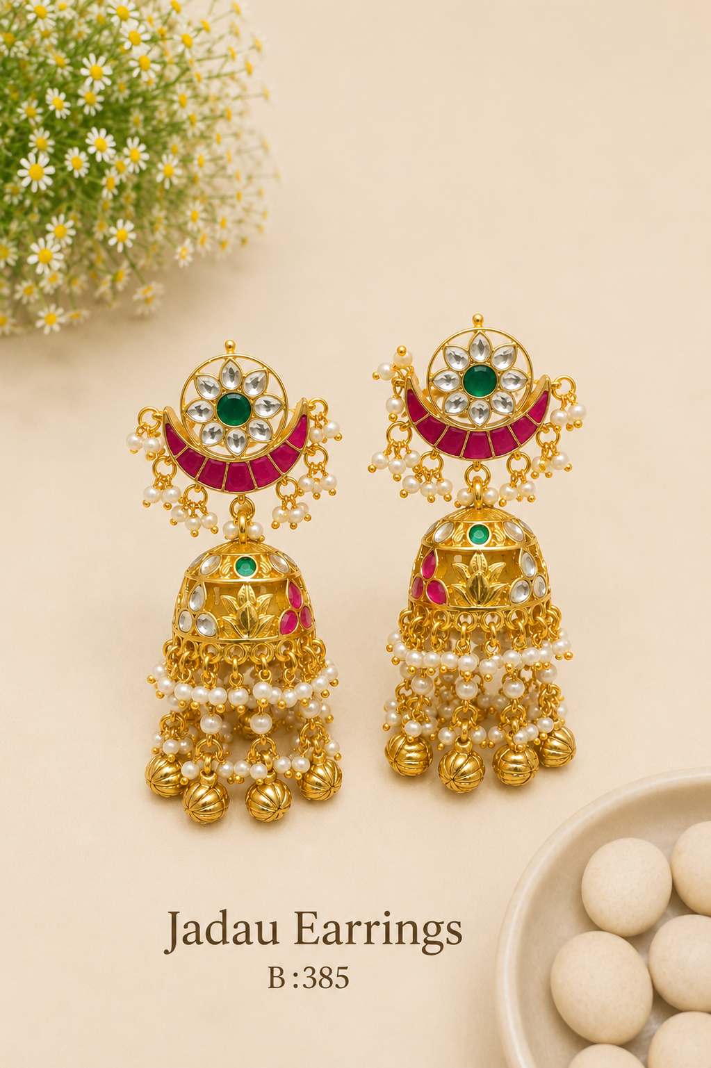 Pachi Kundan/ Jadau Jumkha Earrings