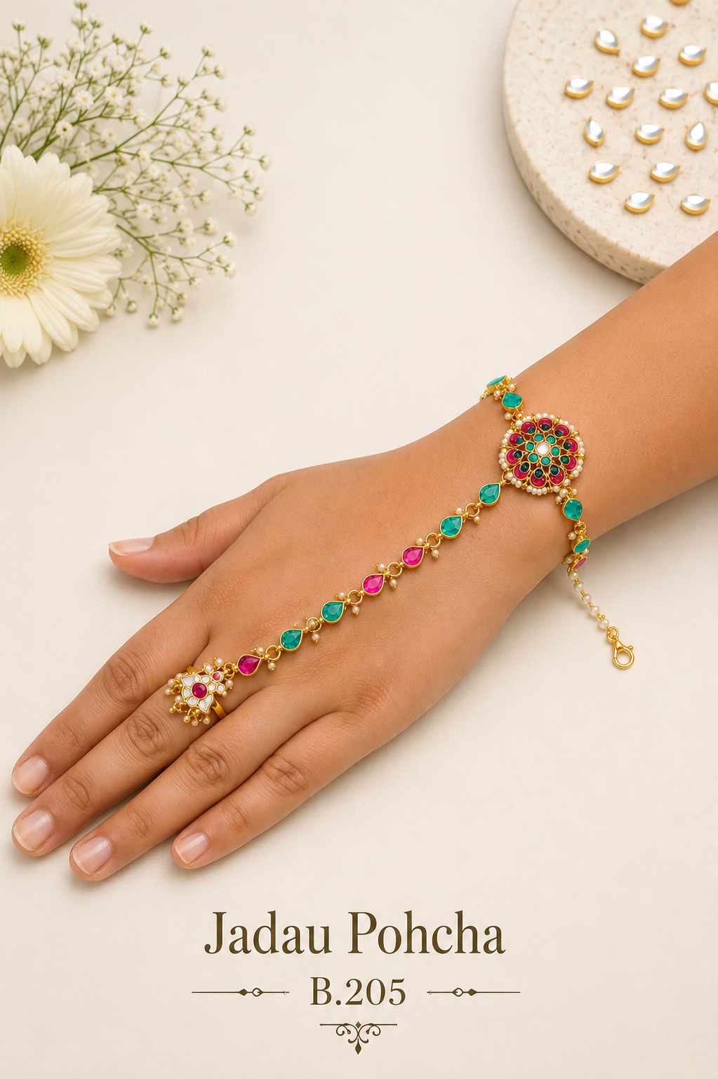 Pachi Kundan/ Jadau Hath Phool [Pohcha]