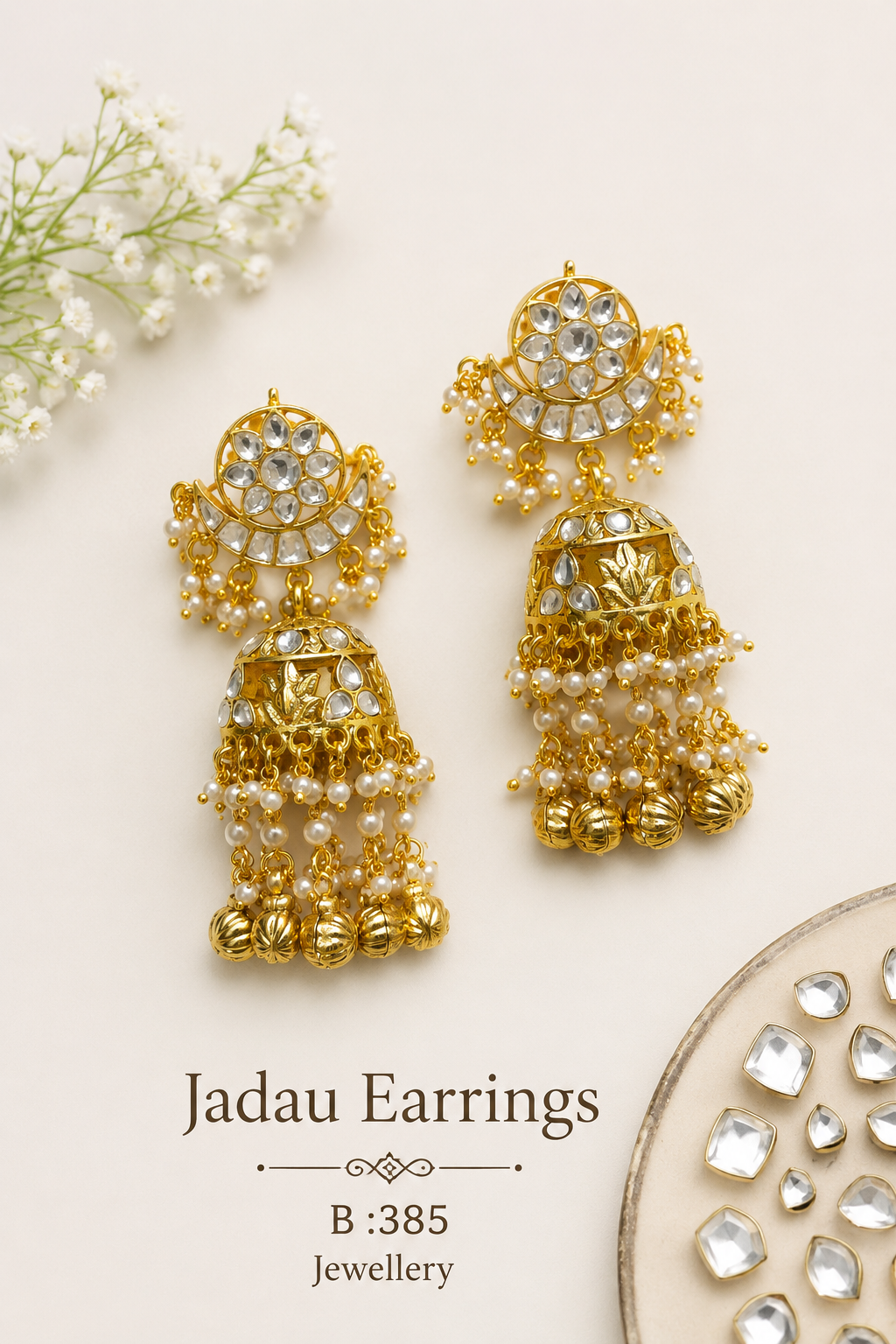 Pachi Kundan/ Jadau Jumkha Earrings