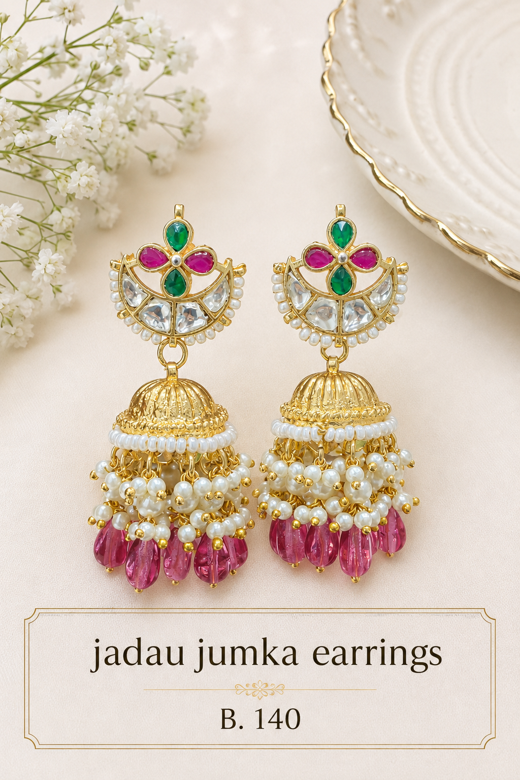 Pachi Kundan/ Jadau Jumkha Earrings