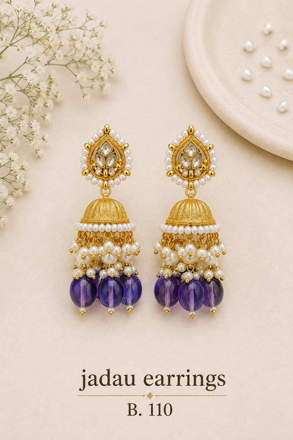 Pachi Kundan/ Jadau Jumkha Earrings