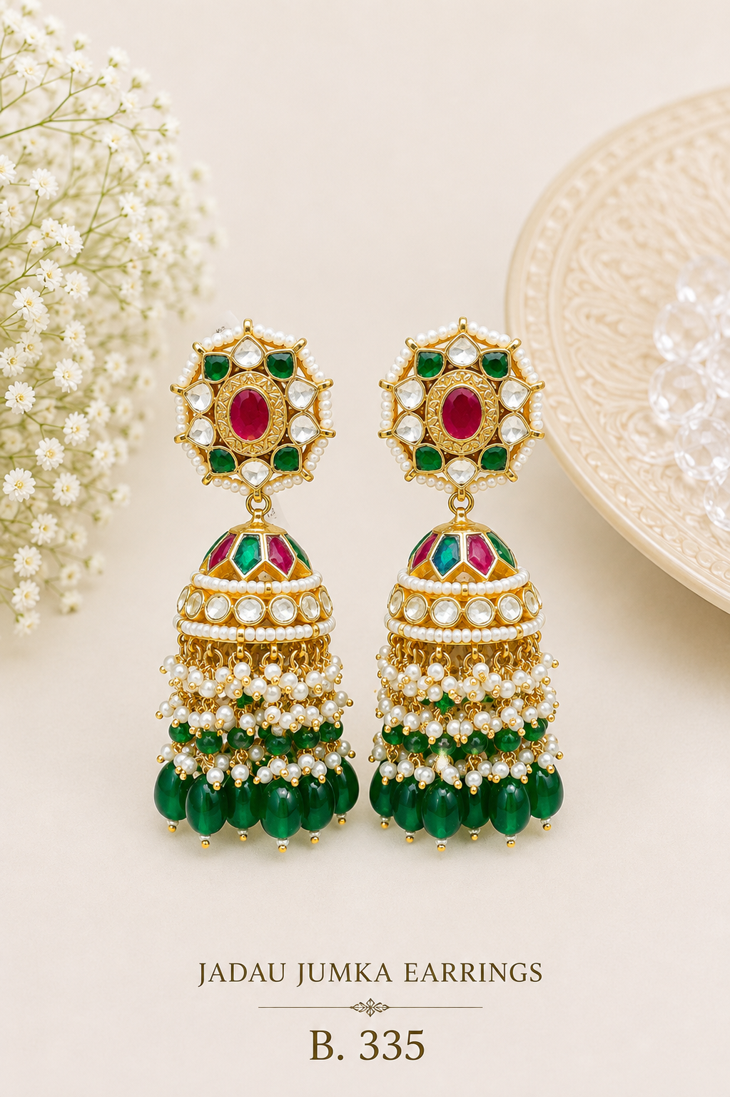 Pachi Kundan/ Jadau Jumkha Earrings