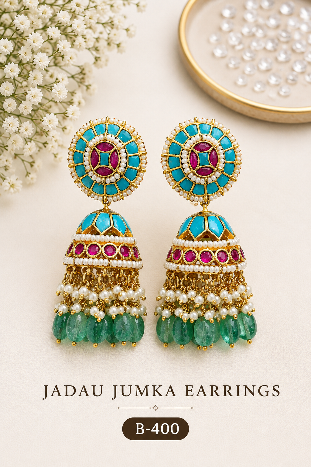 Pachi Kundan/ Jadau Jumkha Earrings