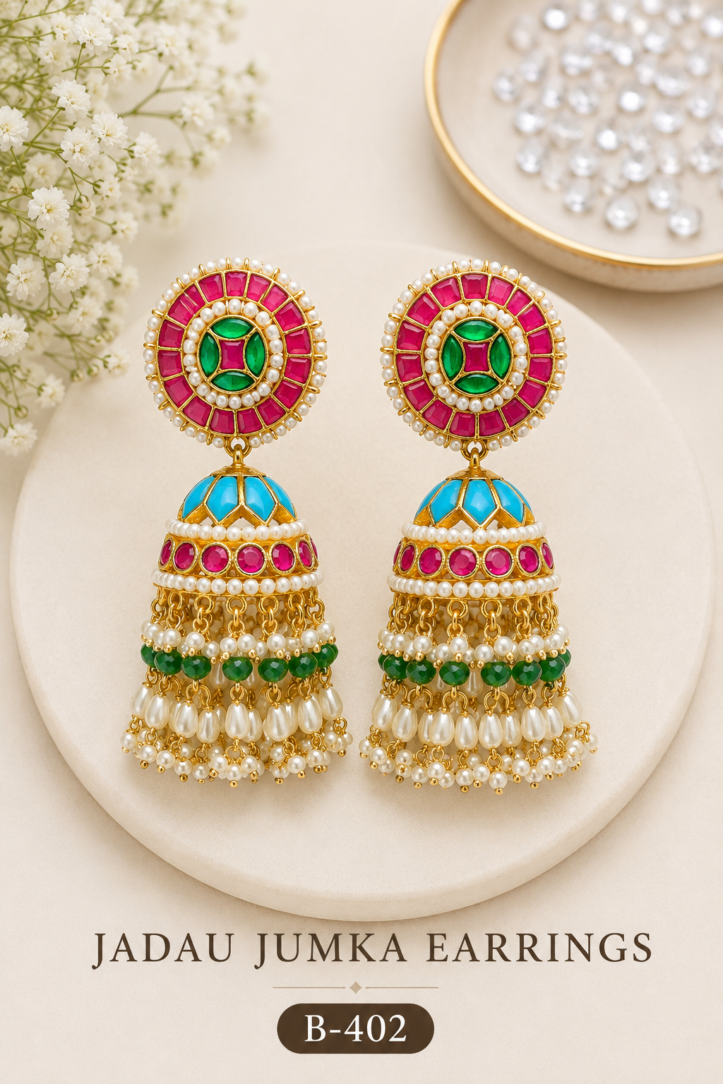 Pachi Kundan/ Jadau Jumkha Earrings