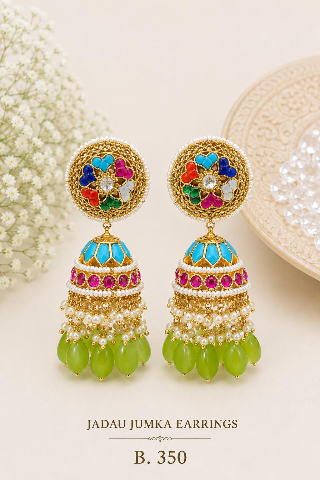 Pachi Kundan/ Jadau Jumkha Earrings
