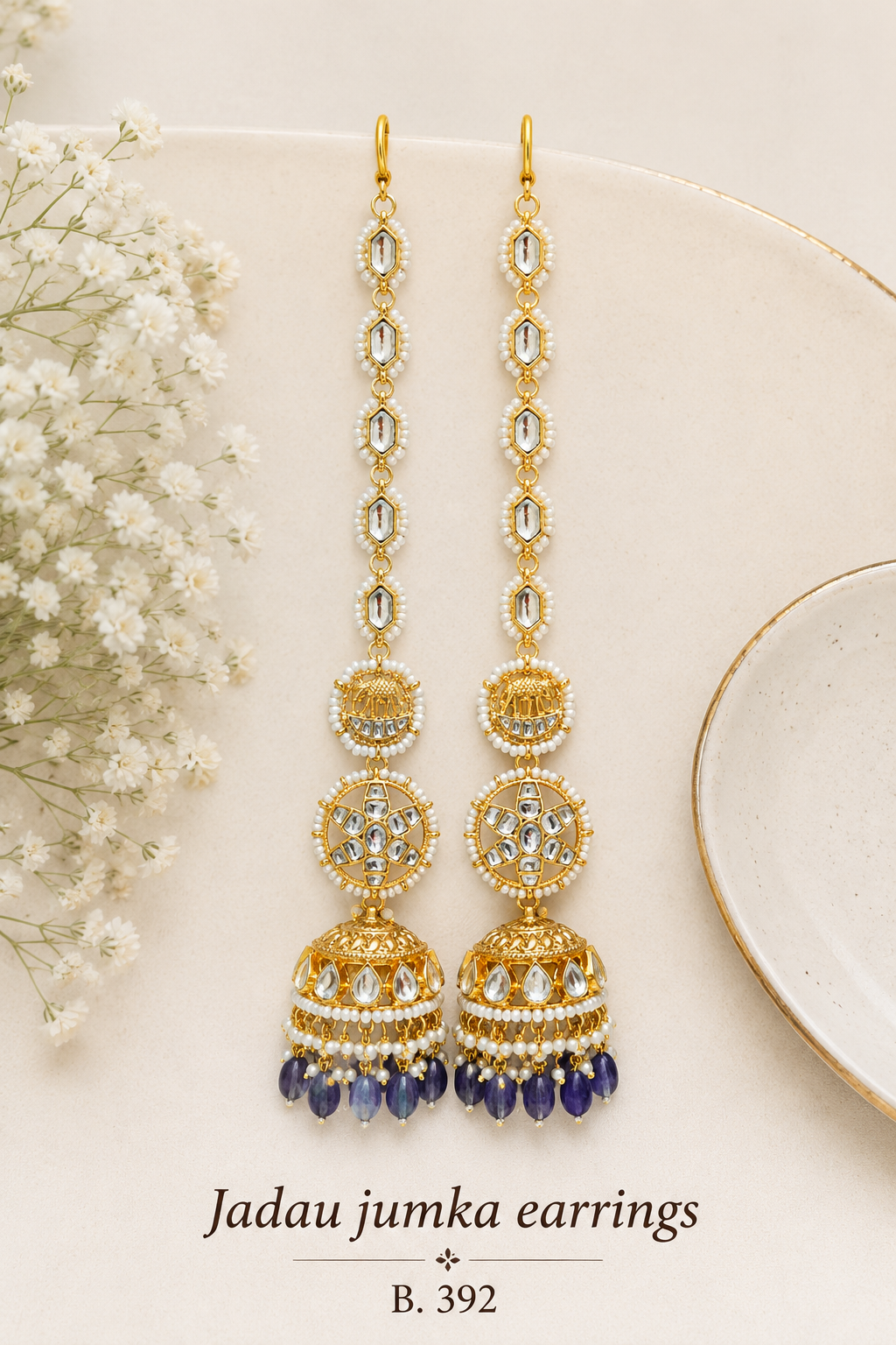 Pachi Kundan/ Jadau Jumkha Earrings (Kashmiri)