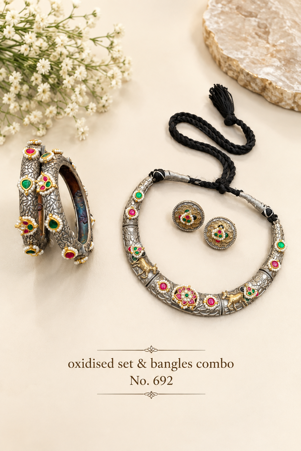 Oxidised Fusion sets & Bangles Combo