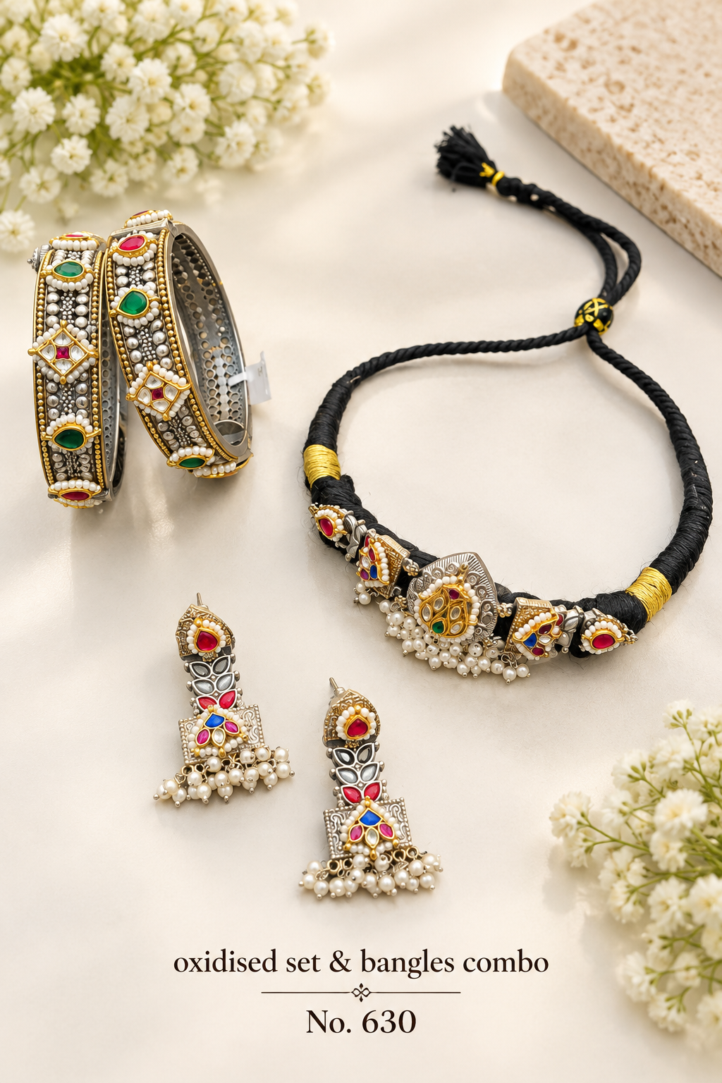 Oxidised Fusion sets & Bangles Combo